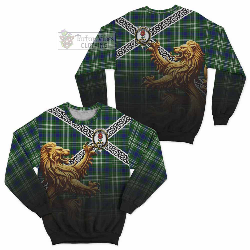 Learmonth Crest Tartan Sweatshirt with Golden Lion Emblem Celtic Style - Tartan Vibes Clothing