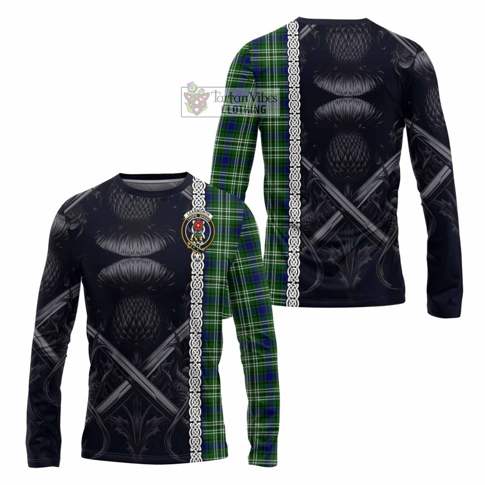 Tartan Vibes Clothing Learmonth Tartan Long Sleeve T-Shirt with Family Crest Cross Sword Thistle Celtic Vibes