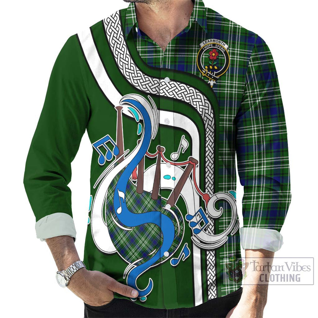 Learmonth Tartan Long Sleeve Button Shirt with Epic Bagpipe Style - Tartanvibesclothing Shop