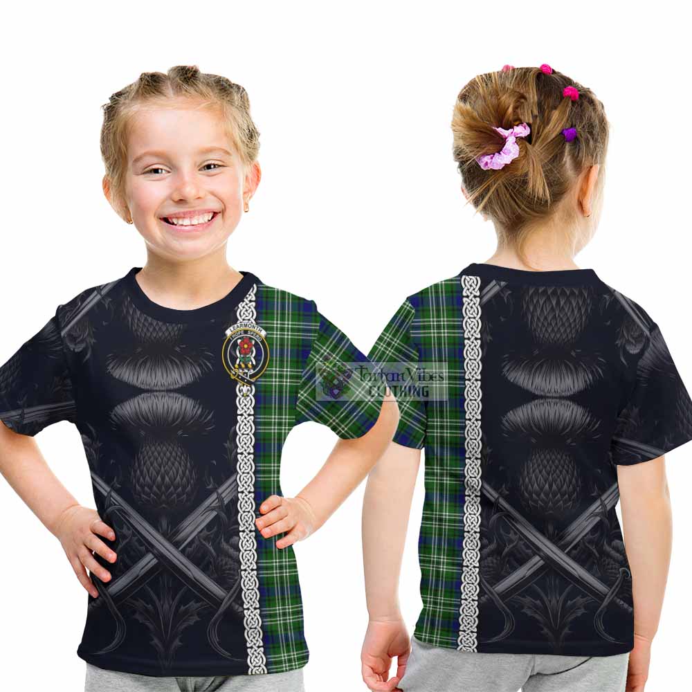 Tartan Vibes Clothing Learmonth Tartan Kid T-Shirt with Family Crest Cross Sword Thistle Celtic Vibes