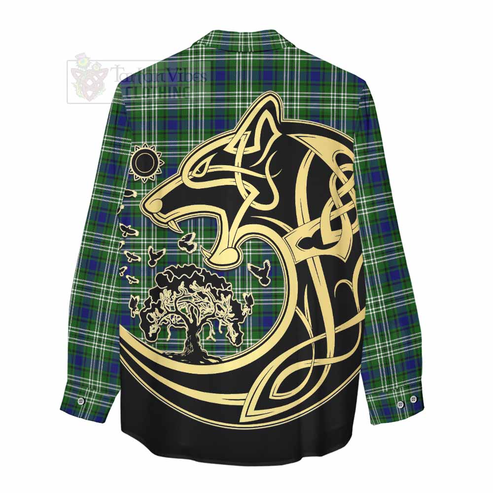 Tartan Vibes Clothing Learmonth Tartan Women's Casual Shirt with Family Crest Celtic Wolf Style