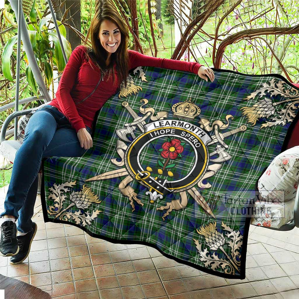 Tartan Vibes Clothing Learmonth Tartan Quilt with Family Crest and Scottish Golden Courage Shield