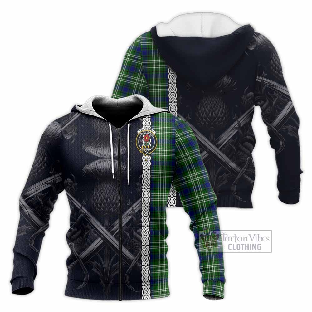 Tartan Vibes Clothing Learmonth Tartan Knitted Hoodie with Family Crest Cross Sword Thistle Celtic Vibes