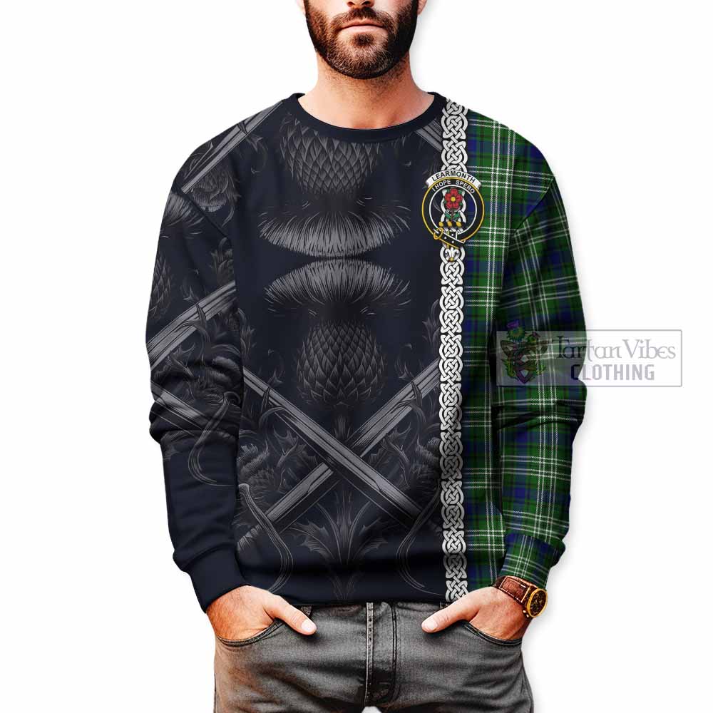 Tartan Vibes Clothing Learmonth Tartan Sweatshirt with Family Crest Cross Sword Thistle Celtic Vibes