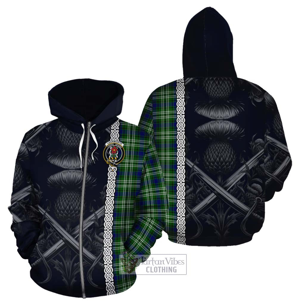 Tartan Vibes Clothing Learmonth Tartan Cotton Hoodie with Family Crest Cross Sword Thistle Celtic Vibes