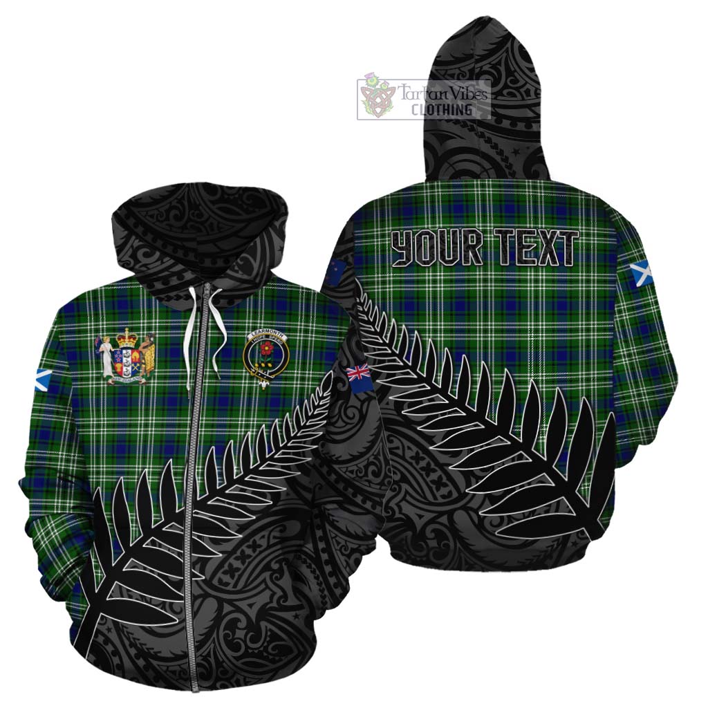 Tartan Vibes Clothing Learmonth Crest Tartan Cotton Hoodie with New Zealand Silver Fern Half Style