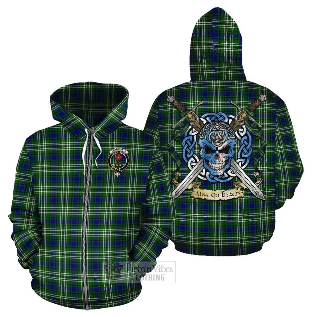 Tartan Vibes Clothing Learmonth Tartan Cotton Hoodie with Family Crest Celtic Skull Style