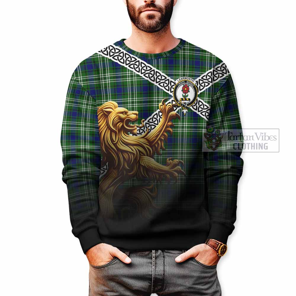 Learmonth Crest Tartan Sweatshirt with Golden Lion Emblem Celtic Style - Tartan Vibes Clothing