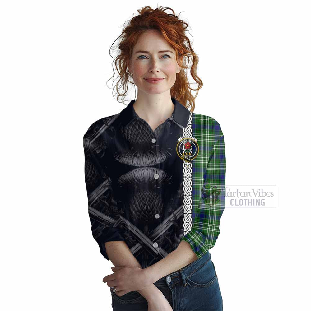 Tartan Vibes Clothing Learmonth Tartan Women's Casual Shirt with Family Crest Cross Sword Thistle Celtic Vibes