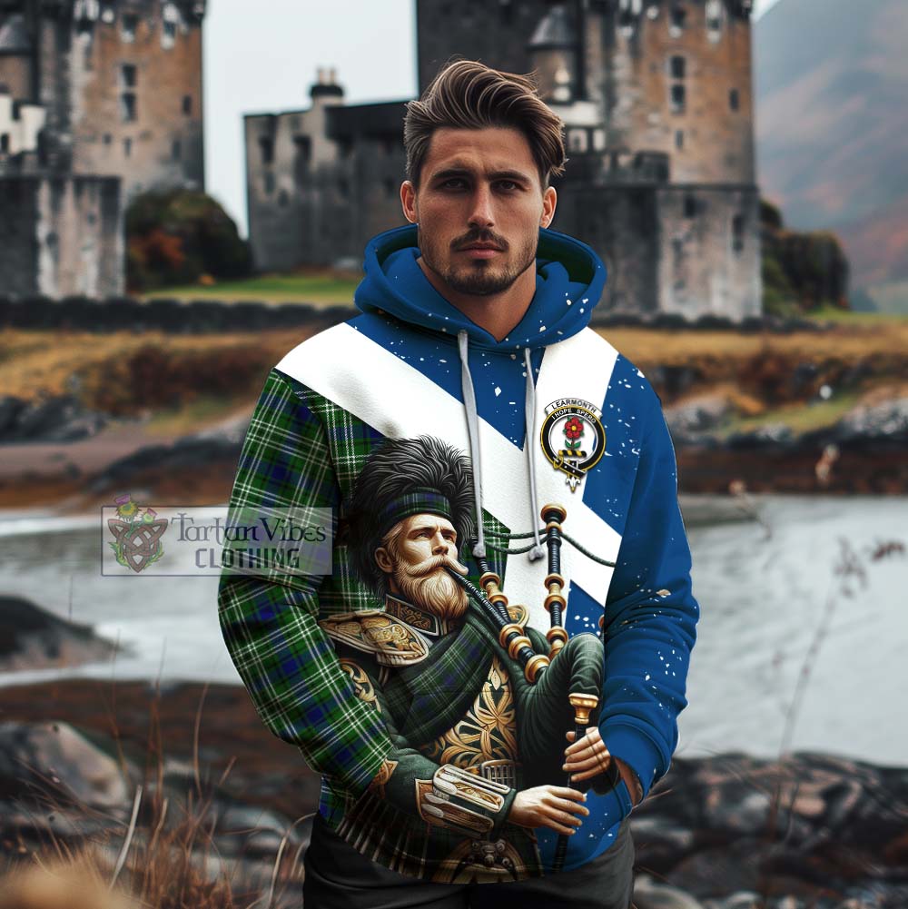 Tartan Vibes Clothing Learmonth Tartan Cotton Hoodie with Family Crest Scottish Bagpiper Vibes