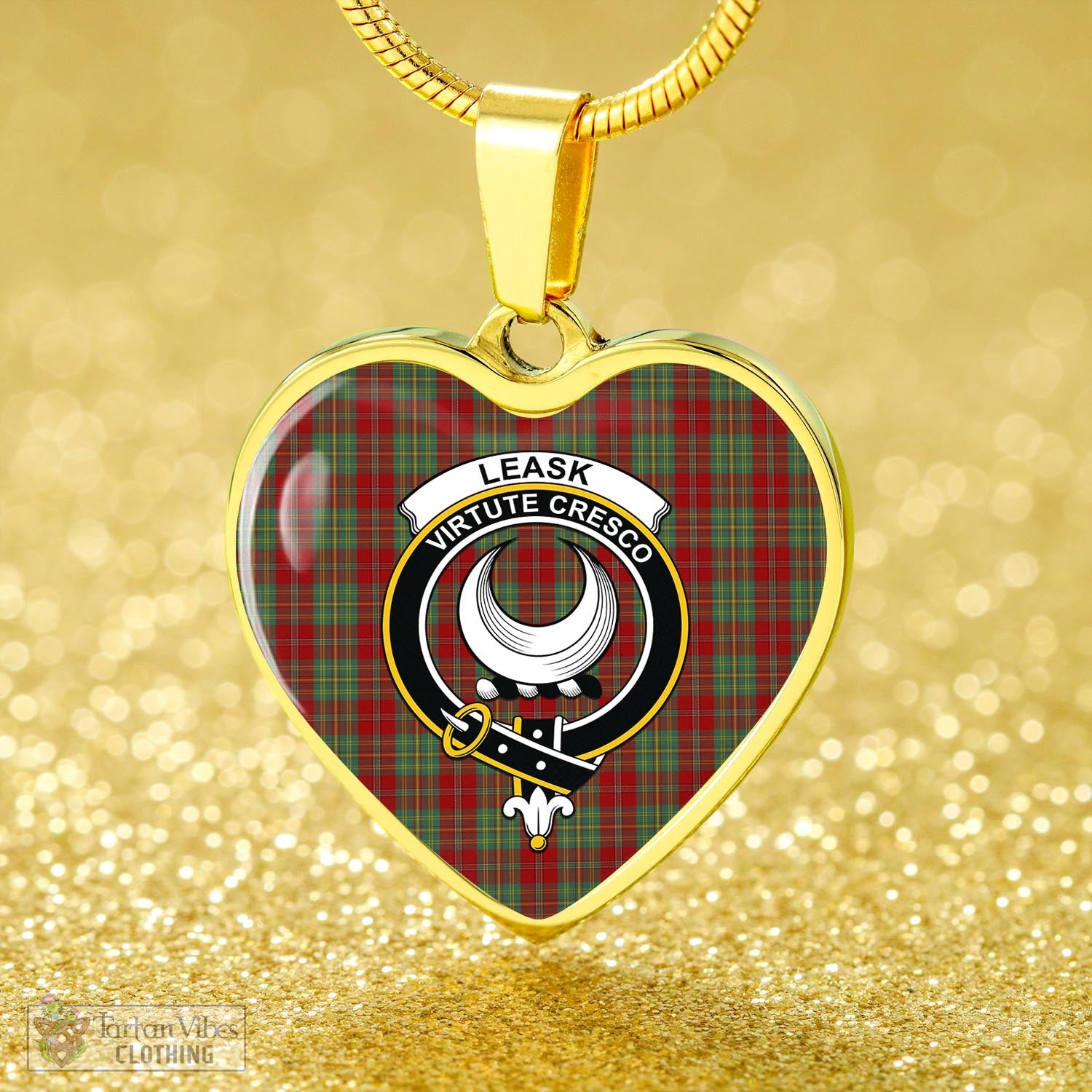 Tartan Vibes Clothing Leask Tartan Heart Necklace with Family Crest