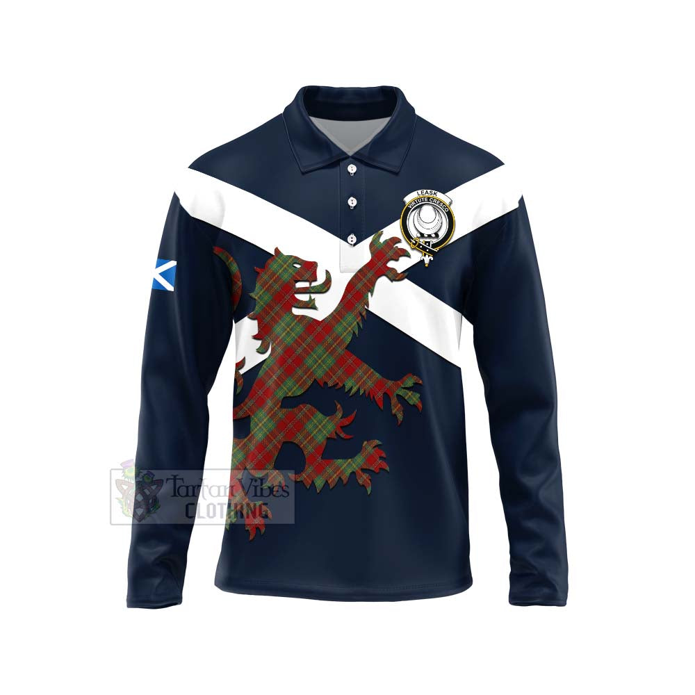 Tartan Vibes Clothing Leask Tartan Lion Rampant Long Sleeve Polo Shirt – Proudly Display Your Heritage with Alba Gu Brath and Clan Name