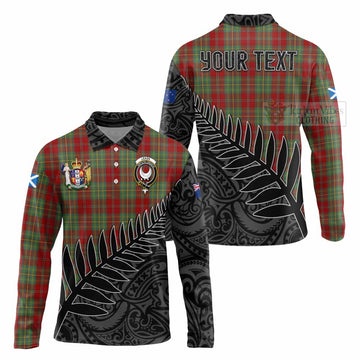 Leask Crest Tartan Long Sleeve Polo Shirt with New Zealand Silver Fern Half Style