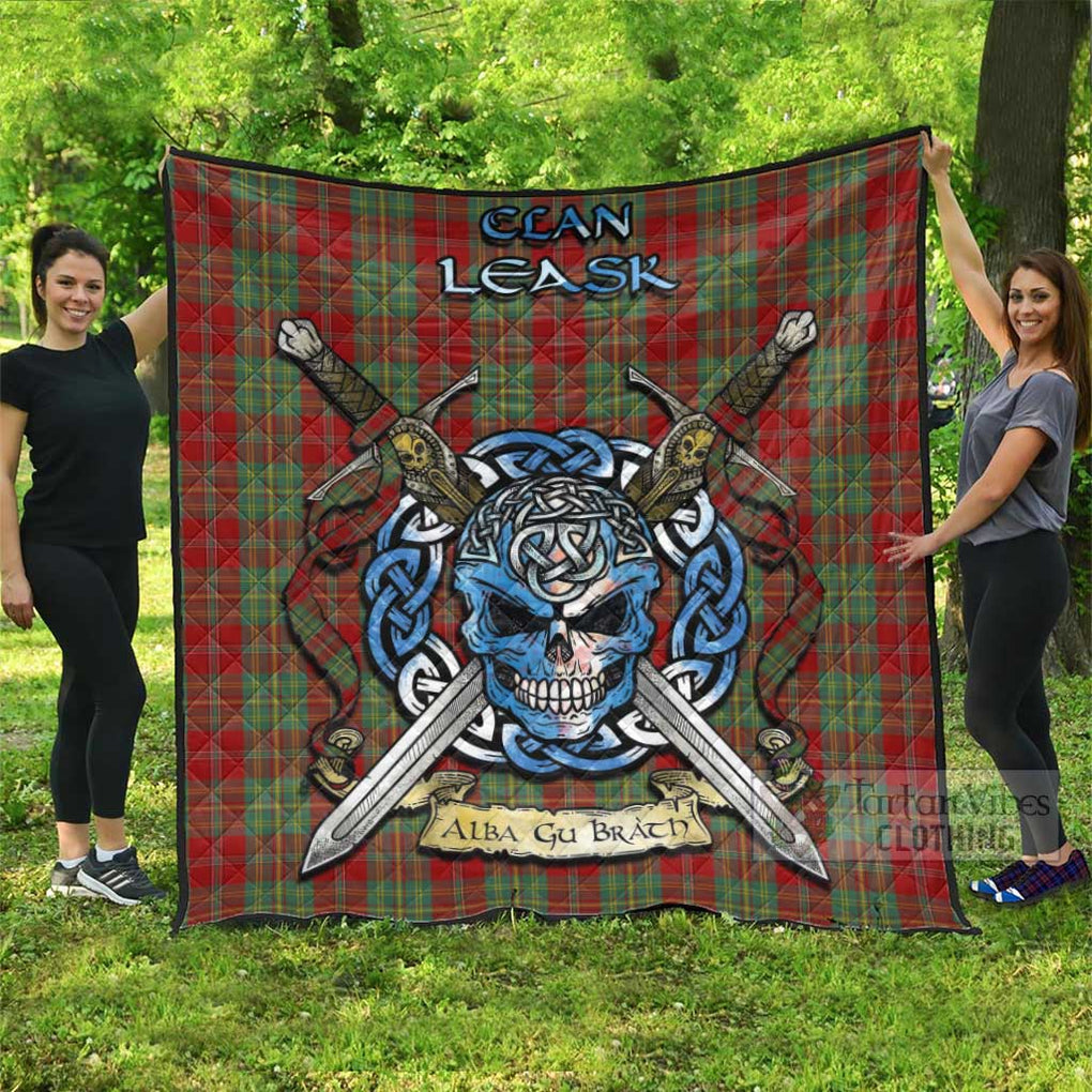 Tartan Vibes Clothing Leask Tartan Quilt with Celtic Skull Alba Gu Brath Style