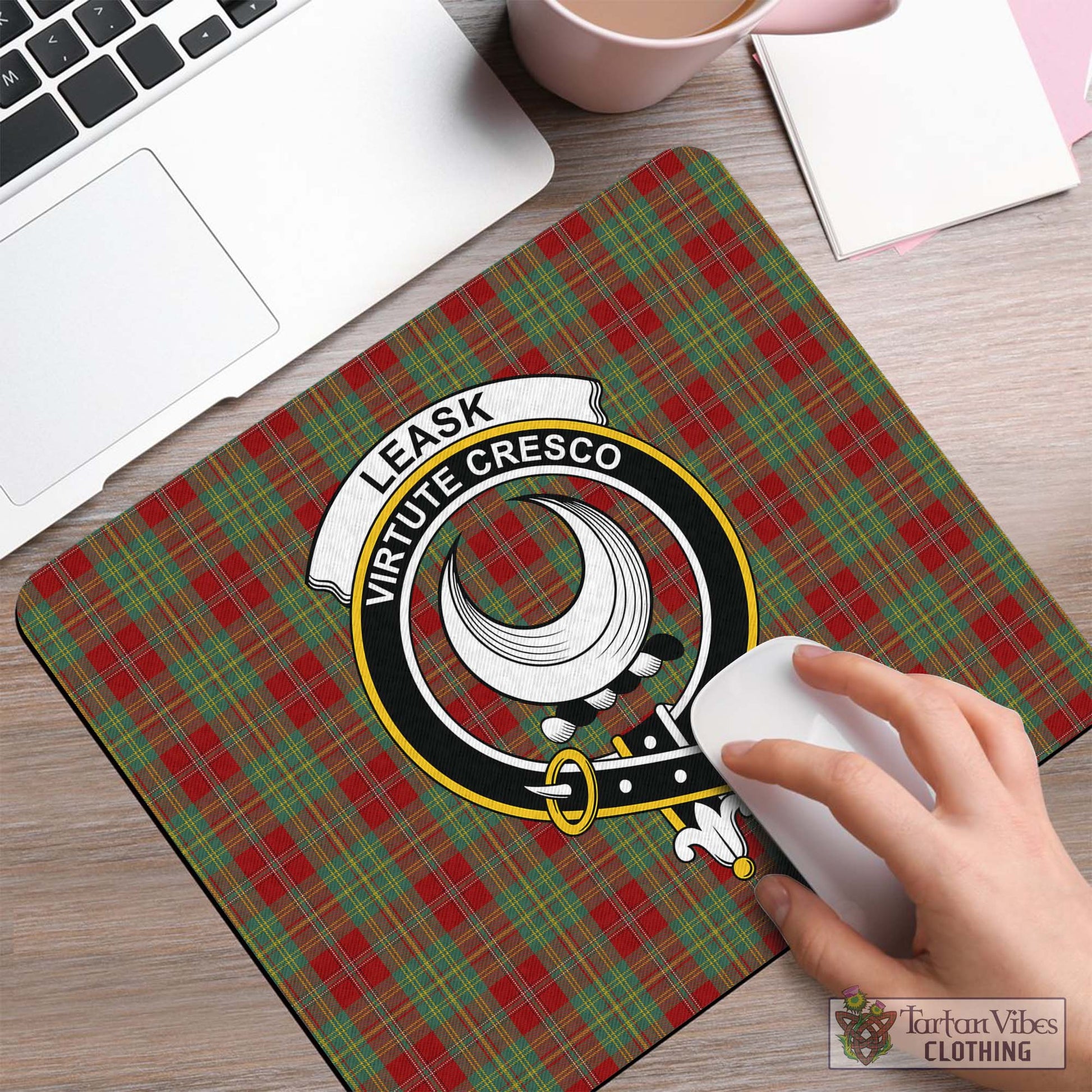 Tartan Vibes Clothing Leask Tartan Mouse Pad with Family Crest