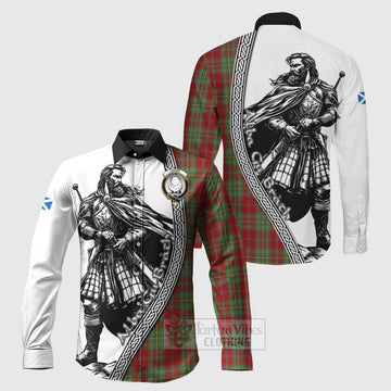 Leask Tartan Clan Crest Long Sleeve Button Shirt with Highlander Warrior Celtic Style