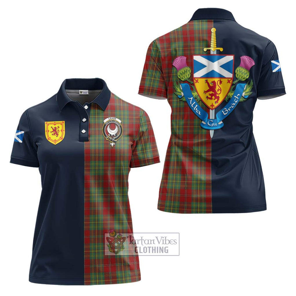 Tartan Vibes Clothing Leask Tartan Women's Polo Shirt with Scottish Lion Royal Arm Half Style