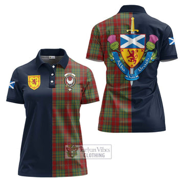 Leask Tartan Women's Polo Shirt Alba with Scottish Lion Royal Arm Half Style