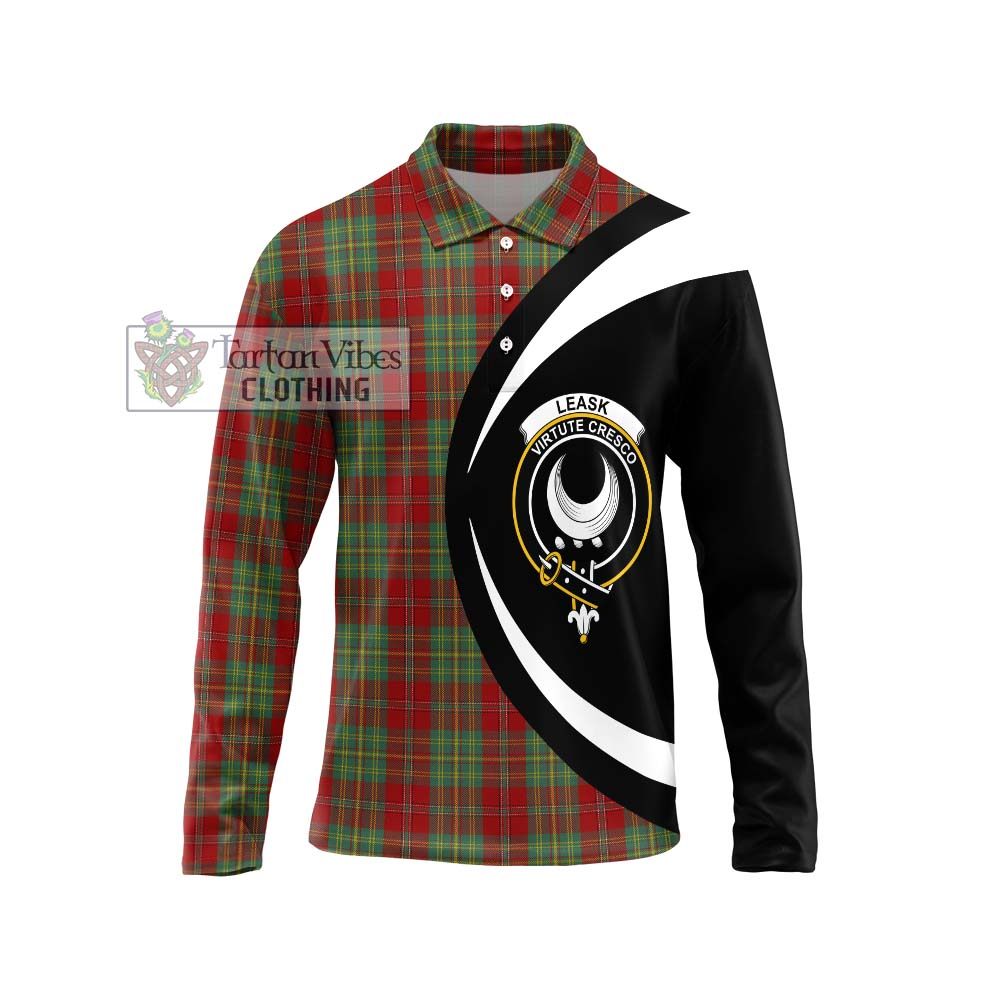 Leask Tartan Long Sleeve Polo Shirt with Family Crest Circle Style Unisex - Tartan Vibes Clothing