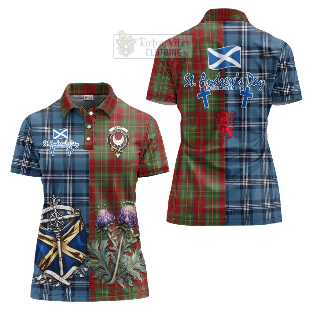 Tartan Vibes Clothing Leask Tartan Women's Polo Shirt Happy St. Andrew's Day Half Tartan Style