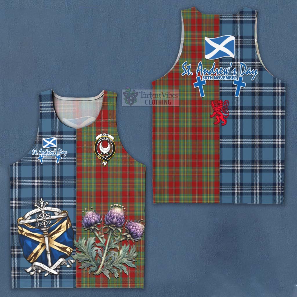 Tartan Vibes Clothing Leask Tartan Men's Tank Top Happy St. Andrew's Day Half Tartan Style