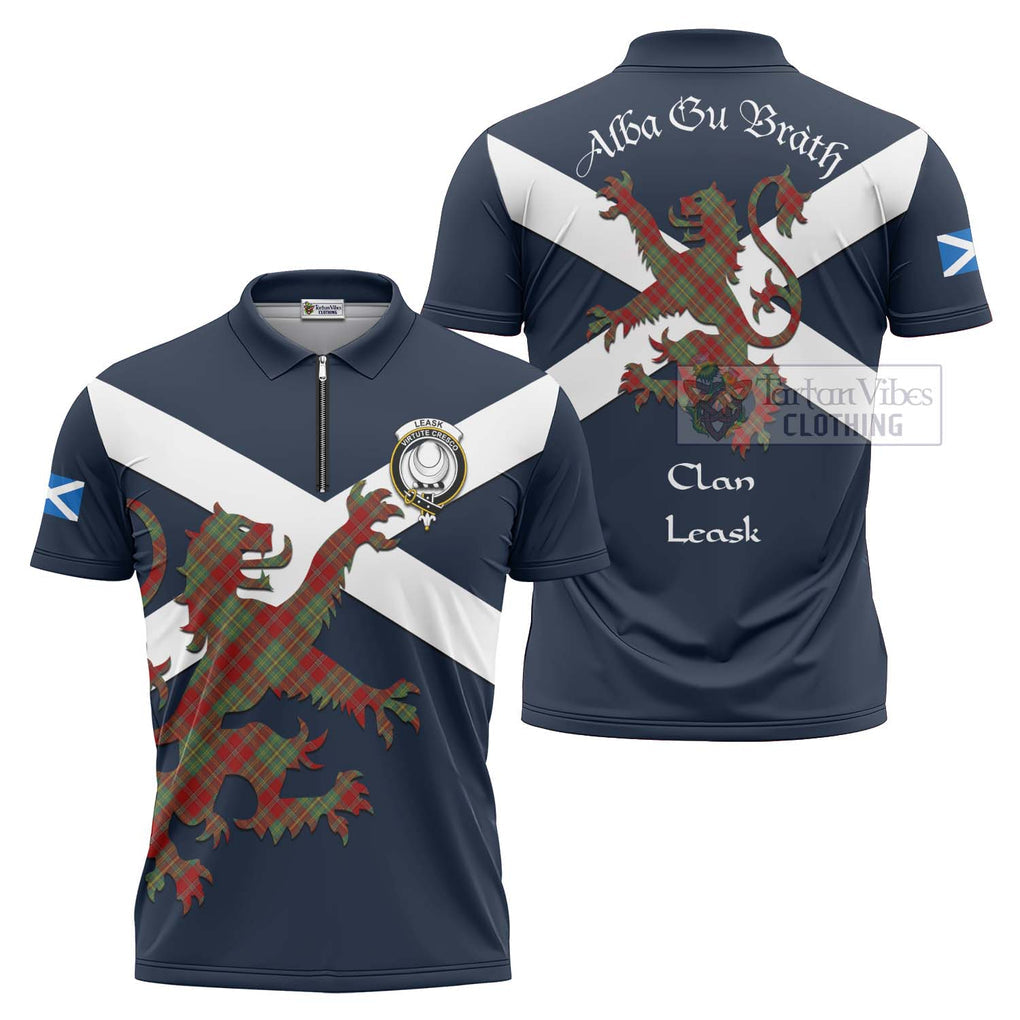 Tartan Vibes Clothing Leask Tartan Lion Rampant Zipper Polo Shirt – Proudly Display Your Heritage with Alba Gu Brath and Clan Name