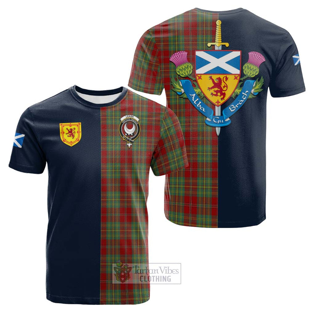 Tartan Vibes Clothing Leask Tartan Cotton T-shirt with Scottish Lion Royal Arm Half Style