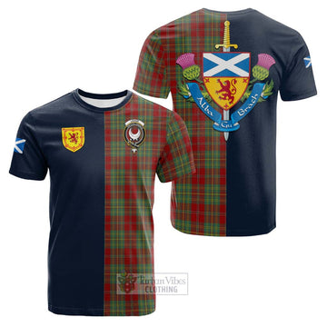 Leask Tartan Cotton T-shirt Alba with Scottish Lion Royal Arm Half Style