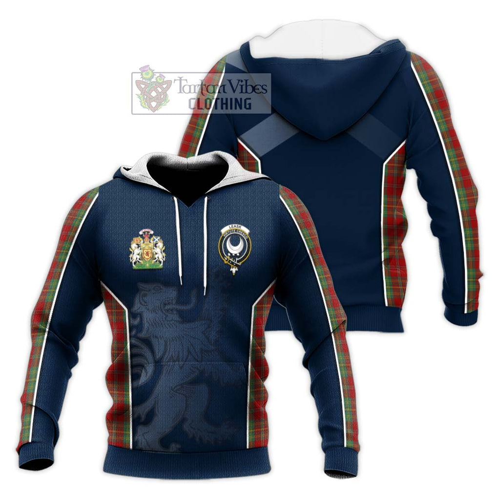 Leask Tartan Knitted Hoodie with Family Crest and Lion Rampant Vibes Sport Style Unisex Knitted Pullover Hoodie - Tartan Vibes Clothing