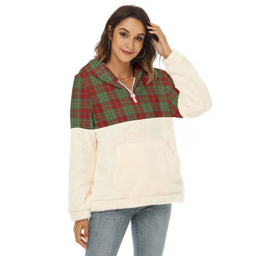 Leask Tartan Women's Borg Fleece Hoodie With Half Zip