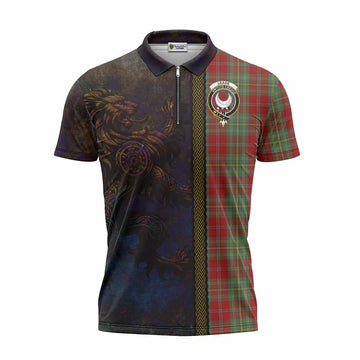 Leask Tartan Family Crest Zipper Polo Shirt Alba Gu Brath Be Brave Lion Ancient Style Unisex - Tartan Vibes Clothing