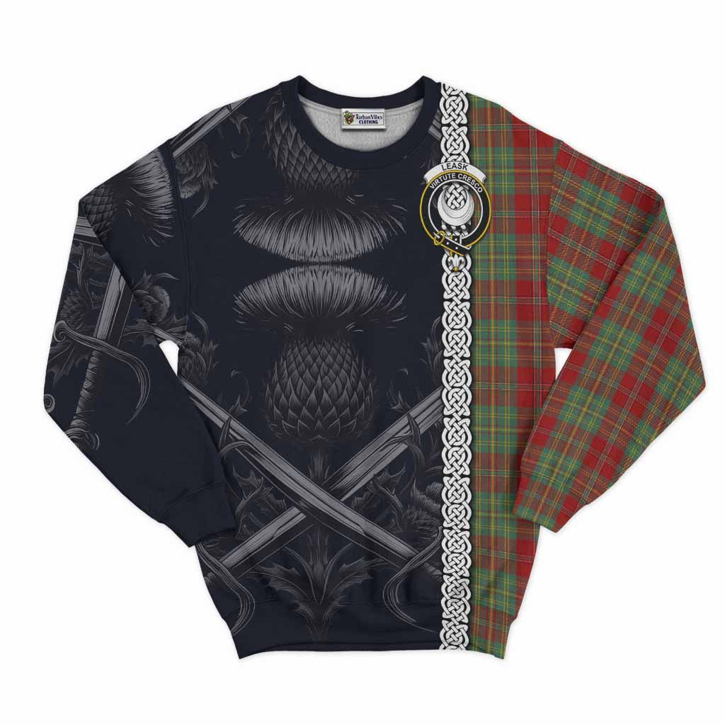 Tartan Vibes Clothing Leask Tartan Sweatshirt with Family Crest Cross Sword Thistle Celtic Vibes