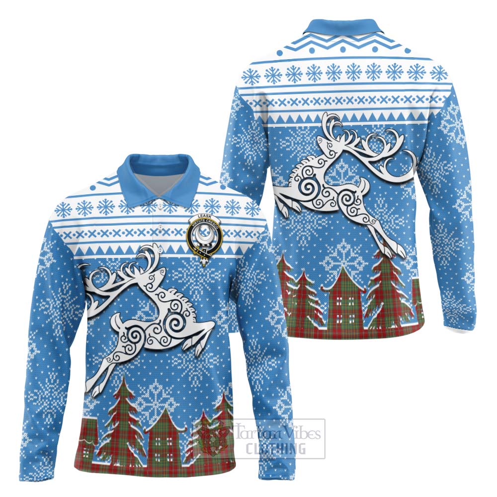 Tartan Vibes Clothing Leask Clan Christmas Long Sleeve Polo Shirt Celtic Reindeer Style