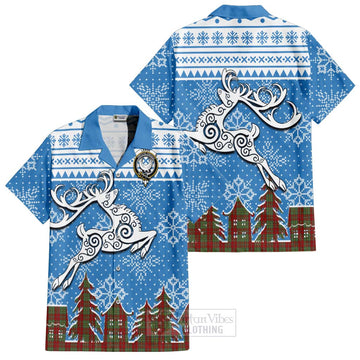 Leask Clan Christmas Short Sleeve Button Shirt Celtic Reindeer Style