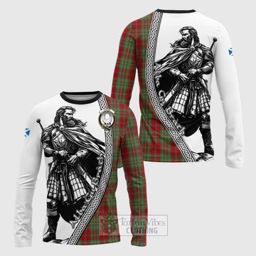 Leask Tartan Clan Crest Long Sleeve T-Shirt with Highlander Warrior Celtic Style