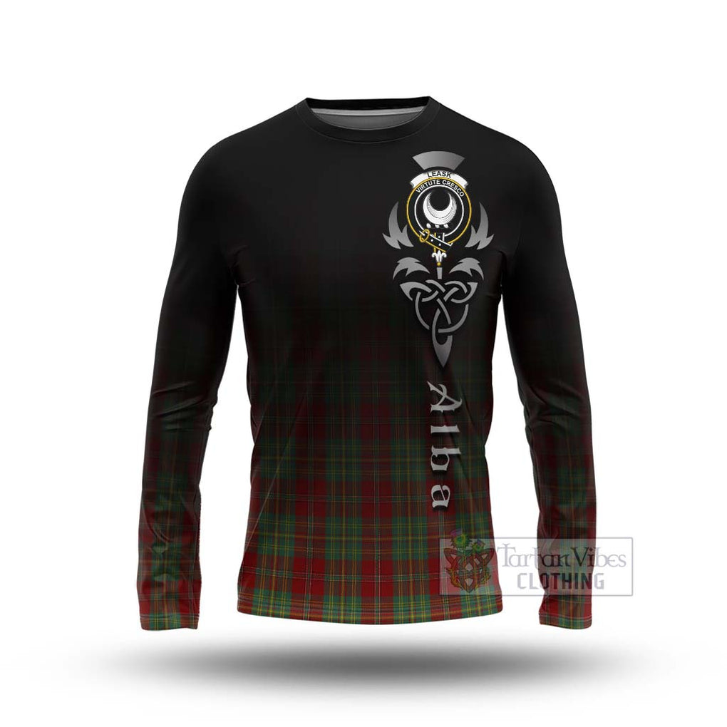 Tartan Vibes Clothing Leask Tartan Long Sleeve T-Shirt Featuring Alba Gu Brath Family Crest Celtic Inspired