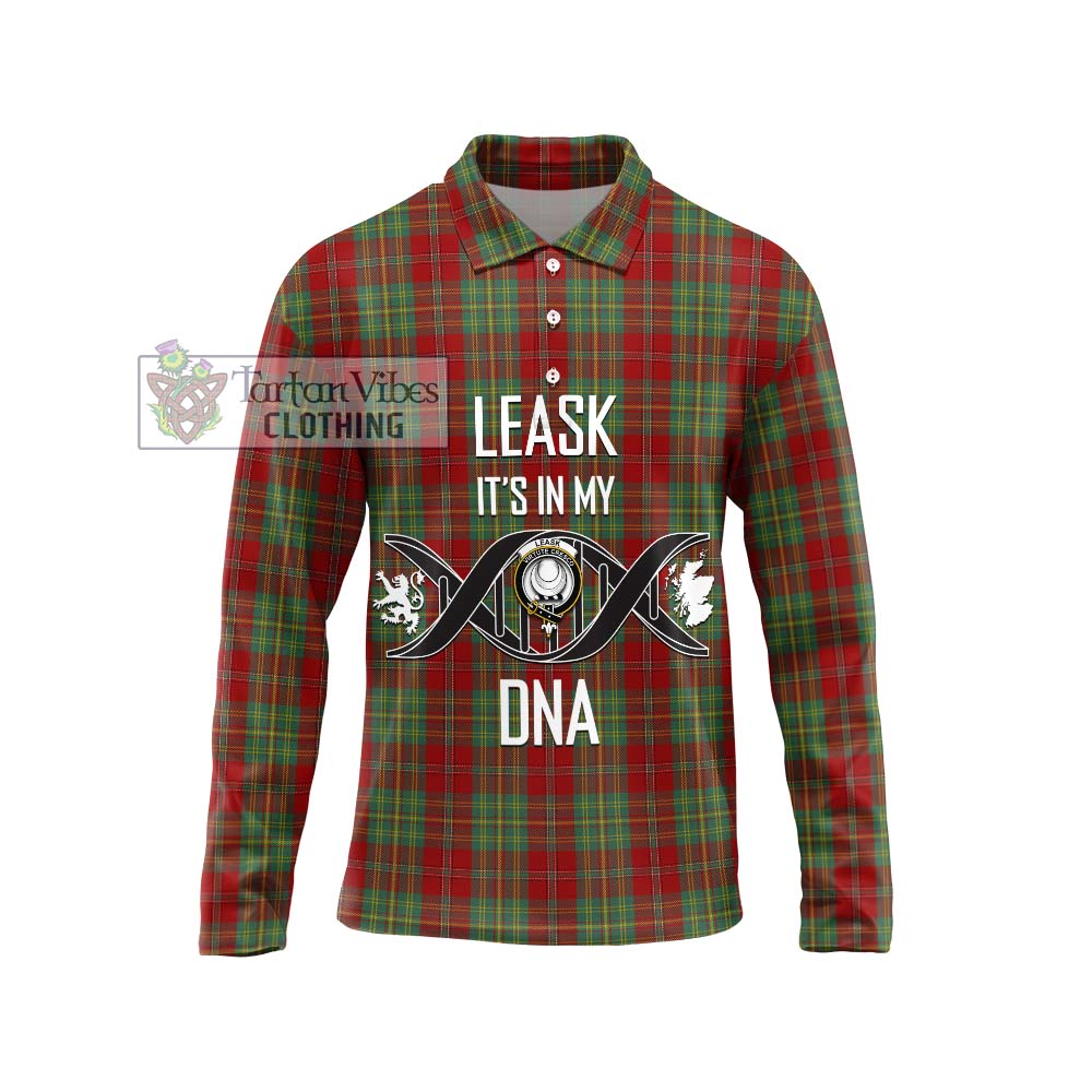 Leask Tartan Long Sleeve Polo Shirt with Family Crest DNA In Me Style Unisex - Tartanvibesclothing Shop