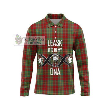 Leask Tartan Long Sleeve Polo Shirt with Family Crest DNA In Me Style