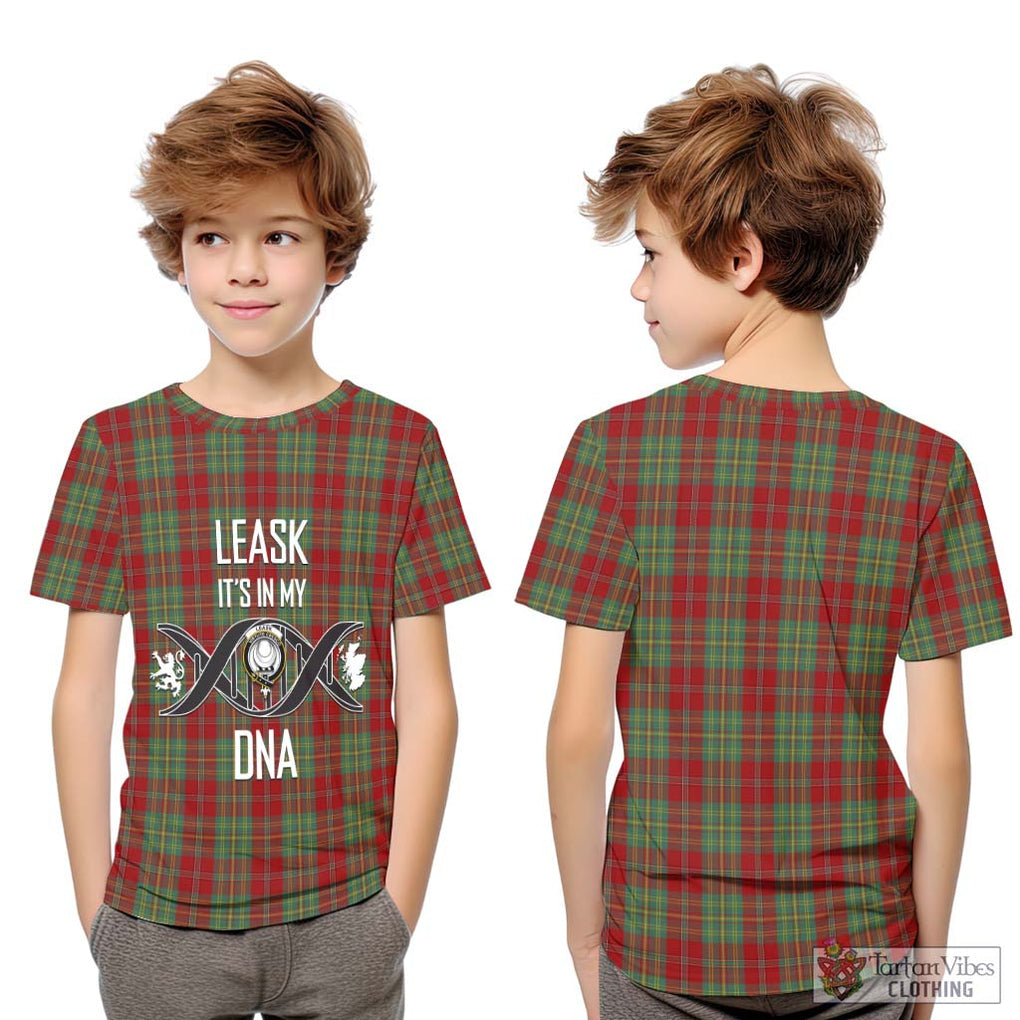 Leask Tartan Kid T-Shirt with Family Crest DNA In Me Style Youth XL Size14 - Tartanvibesclothing Shop