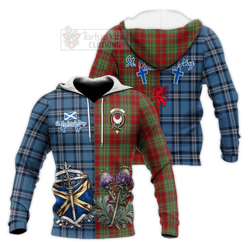 Leask Tartan Knitted Hoodie Happy St. Andrew's Day Half Tartan Style