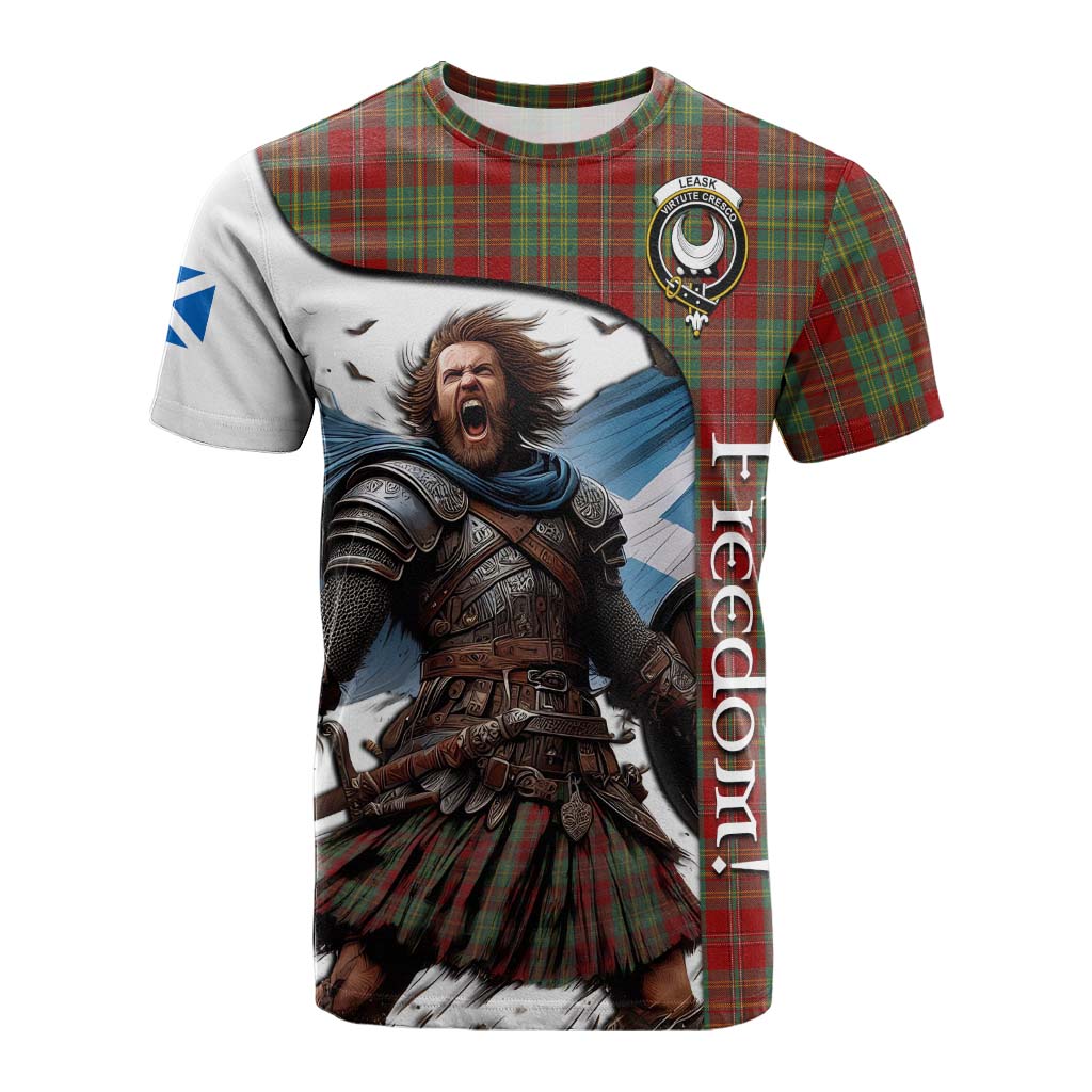 Tartan Vibes Clothing Leask Crest Tartan Cotton T-shirt Inspired by the Freedom of Scottish Warrior