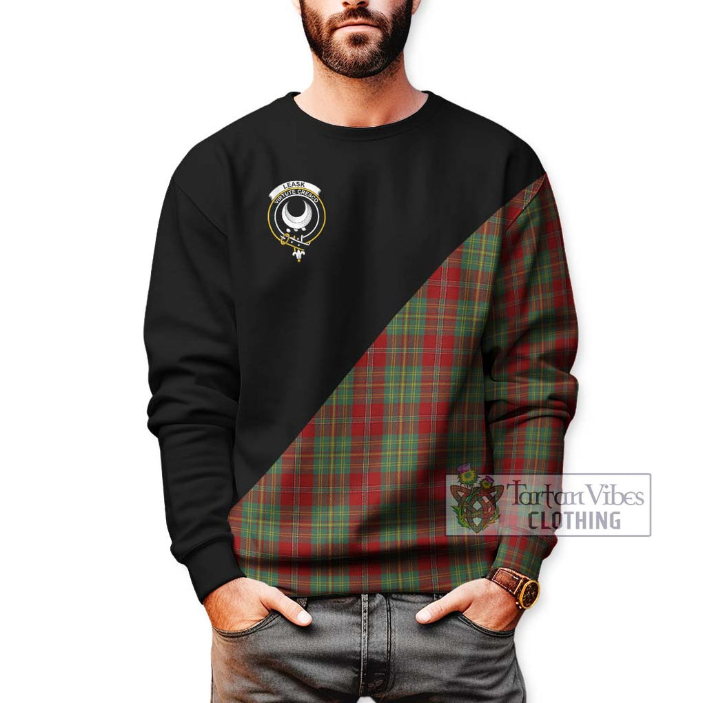 Leask Tartan Sweatshirt with Family Crest and Military Logo Style Unisex - Tartanvibesclothing Shop