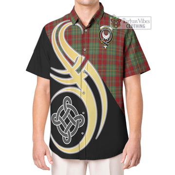 Leask Tartan Short Sleeve Button Shirt with Family Crest and Celtic Symbol Style