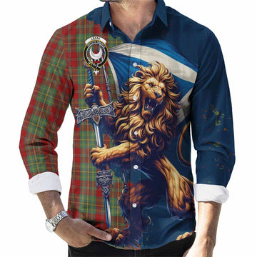 Leask Tartan Family Crest Long Sleeve Button Shirt with Scottish Majestic Lion Men's Shirt S - Tartan Vibes Clothing