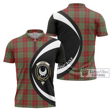 Leask Tartan Zipper Polo Shirt with Family Crest Circle Style