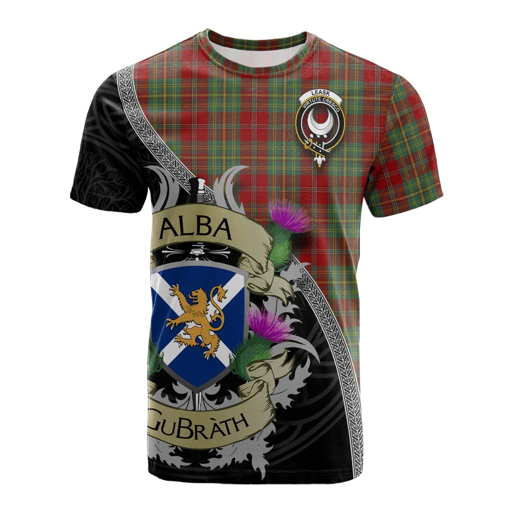 Leask Tartan Family Crest Cotton T-shirt Lion Rampant Royal Thistle Shield Celtic Inspired Kid's Shirt - Tartan Vibes Clothing