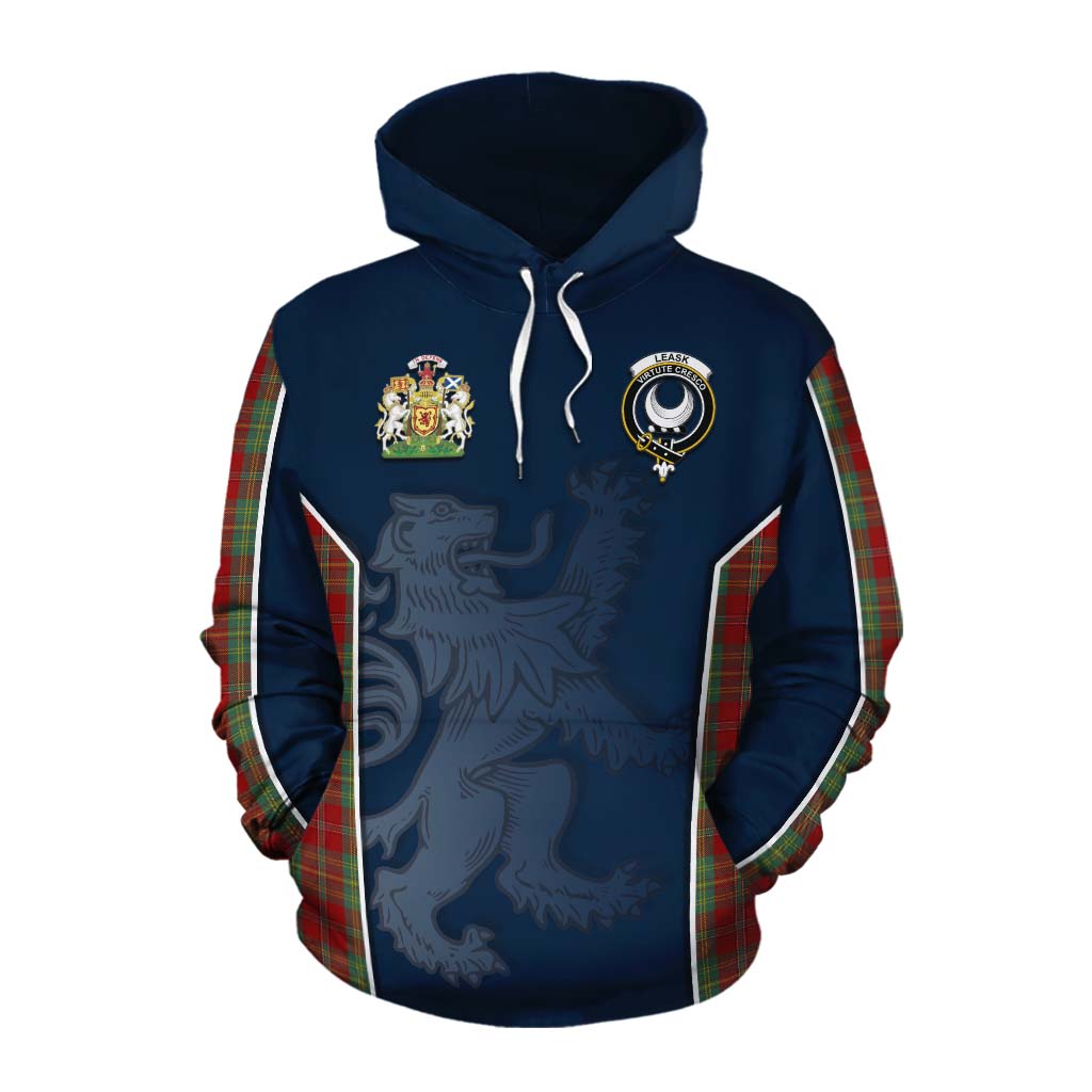 Tartan Vibes Clothing Leask Tartan Cotton Hoodie with Family Crest and Lion Rampant Vibes Sport Style