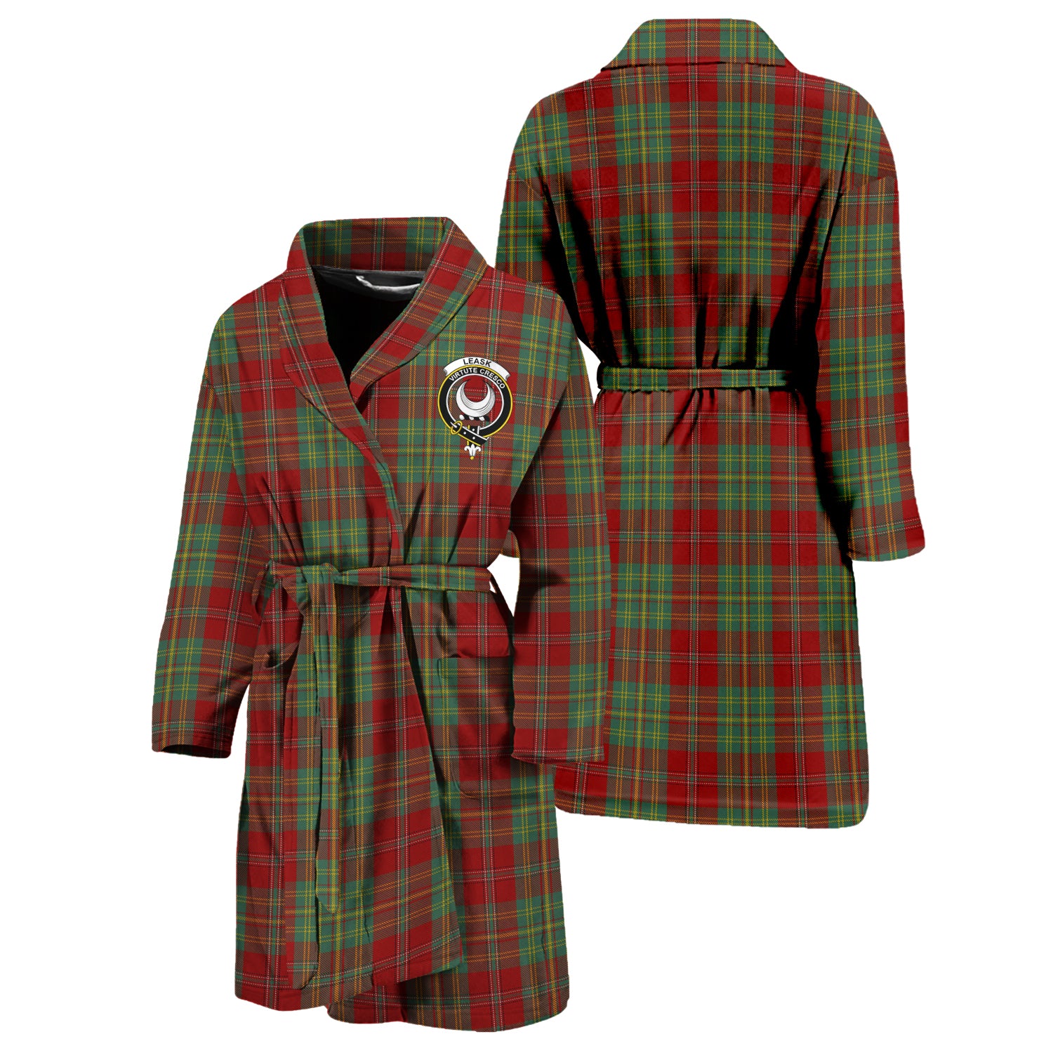 Leask Tartan Bathrobe with Family Crest Unisex S - Tartan Vibes Clothing