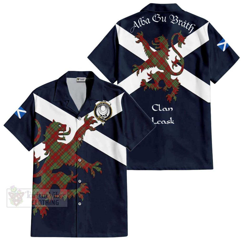 Tartan Vibes Clothing Leask Tartan Lion Rampant Short Sleeve Button Shirt – Proudly Display Your Heritage with Alba Gu Brath and Clan Name