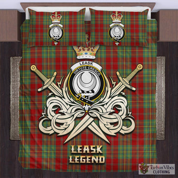 Leask Tartan Bedding Set with Clan Crest and the Golden Sword of Courageous Legacy